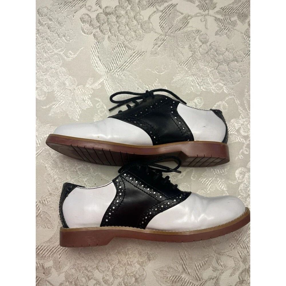 GH Bass Loafer Saddle Lace Up Shoes Black White Dance Sock hop Retro Kids 4